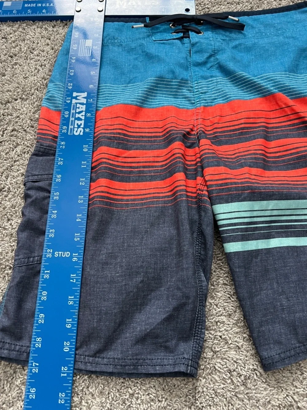 O’Neill Men's Lennox Blue & Orange Striped Boardshorts Swim Trunks - Size 31